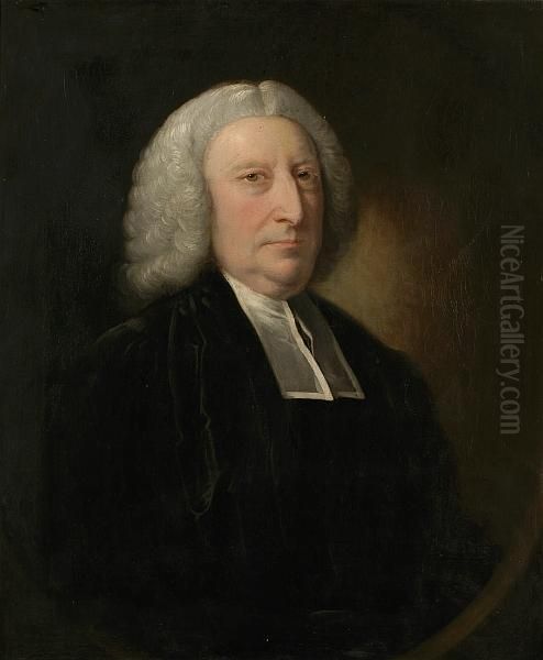 A Portrait Of The Rev. Thomas Alleyne, Half Length Within A Painted Oval Oil Painting by Josepf Wright Of Derby