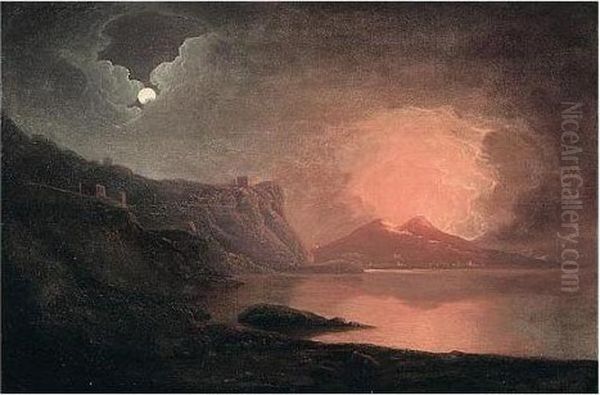 Vesuvius From Posillipo Oil Painting by Josepf Wright Of Derby