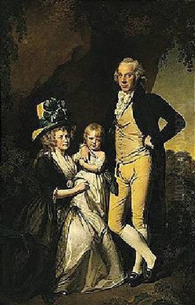 Richard Arkwright With His Wife Mary And Daughter Anne Oil Painting by Josepf Wright Of Derby