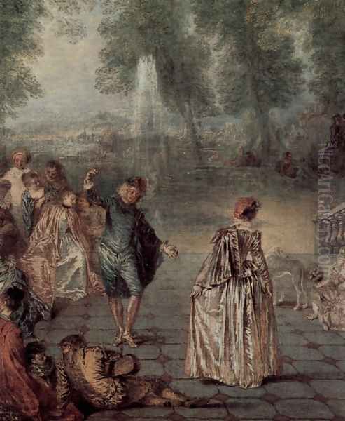 Les Plaisirs du bal (detail 2) Oil Painting by Jean-Antoine Watteau