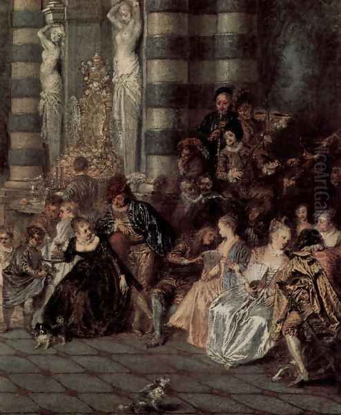 Les Plaisirs du bal (detail 1) Oil Painting by Jean-Antoine Watteau