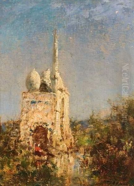 La Mosquee. Atelier De Martigues. Oil Painting by Felix Ziem