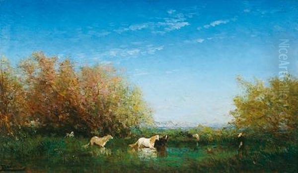 Chevaux Sauvages Oil Painting by Felix Ziem