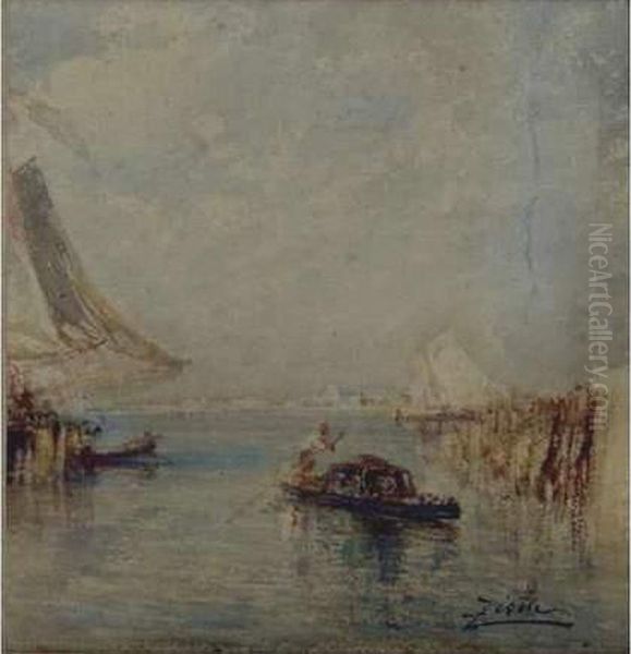 Gondole A Venise Oil Painting by Felix Ziem