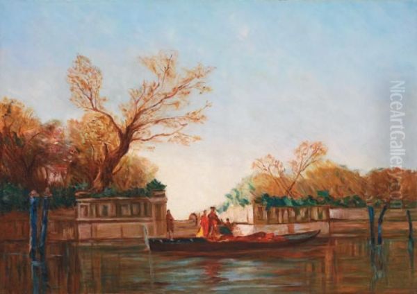 Les Jardins Francais A Venise Oil Painting by Felix Ziem