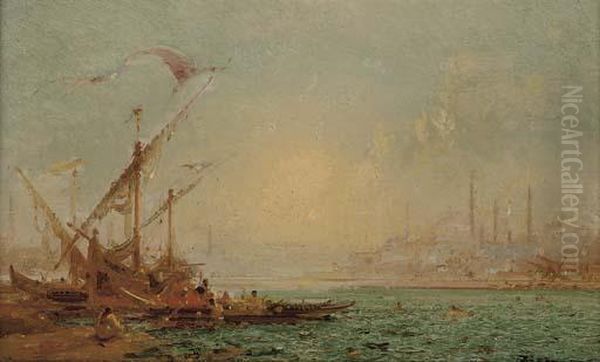 Trading Vessels On The Bosphourus, Istanbul Oil Painting by Felix Ziem