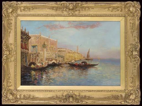 Gondolas In The Bacino Di San Marco, Venice Oil Painting by Felix Ziem