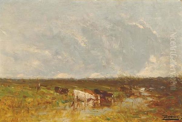 Vaches S'abreuvant, Hollande Oil Painting by Felix Ziem