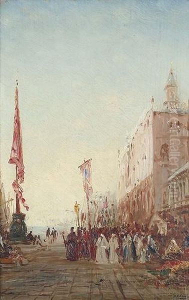 Prozession Beim Dogenpalast In Venedig. Oil Painting by Felix Ziem