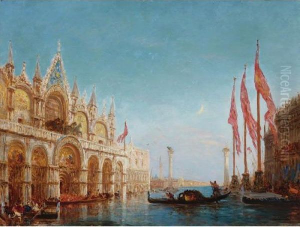 Piazza San Marco Flooded Venice Oil Painting by Felix Ziem