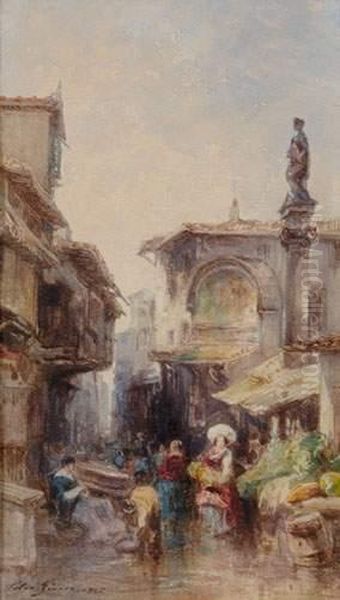 Rue Animee, Scene De Marche Oil Painting by Felix Ziem