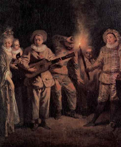 L'amour au théâtre italien (detail) Oil Painting by Jean-Antoine Watteau