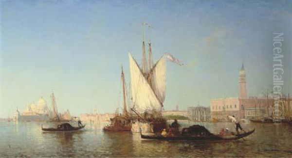 Gondolas And Shipping On The Lagoon Before The Doge's Palace,venice Oil Painting by Felix Ziem