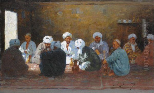 An Oriental Meal Oil Painting by Richard Karlovich Zommer