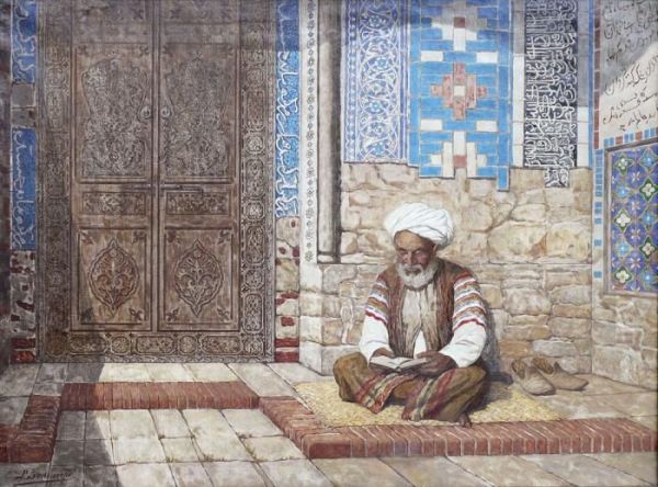 In Front Of A Mosque Oil Painting by Richard Karlovich Zommer