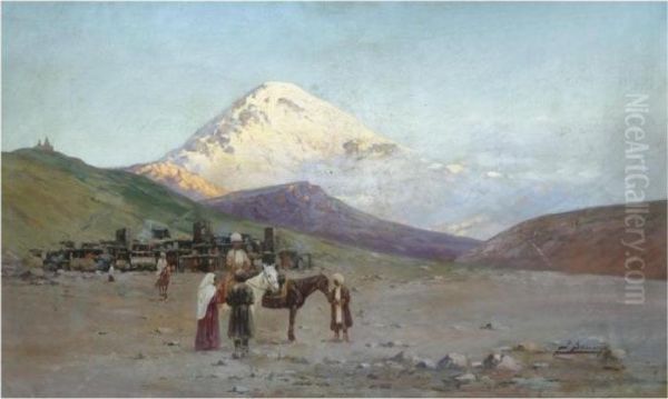 Mountain Caravanserai Oil Painting by Richard Karlovich Zommer