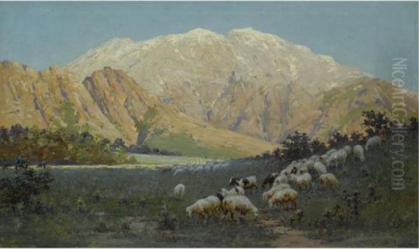 Sheep Grazing On The Mountainside Oil Painting by Richard Karlovich Zommer