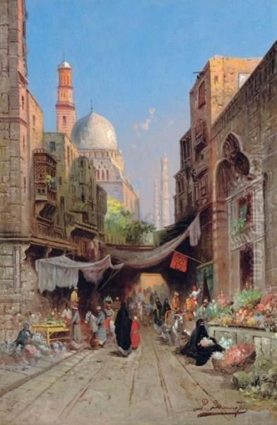 At The Bazaar Oil Painting by Richard Karlovich Zommer