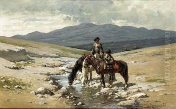 Watering The Horses Oil Painting by Richard Karlovich Zommer