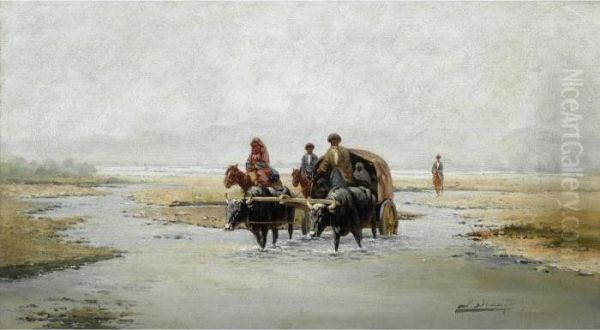 Crossing The River Oil Painting by Richard Karlovich Zommer