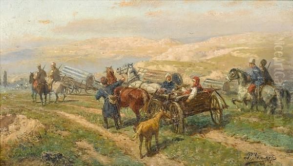 Cossack Convoy Oil Painting by Richard Karlovich Zommer