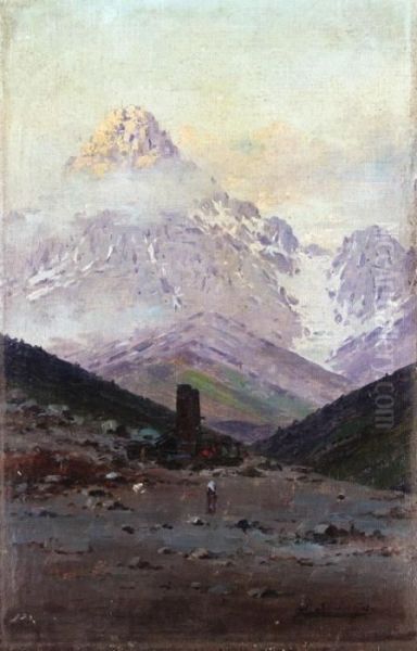 In The Caucasian Mountain Oil Painting by Richard Karlovich Zommer