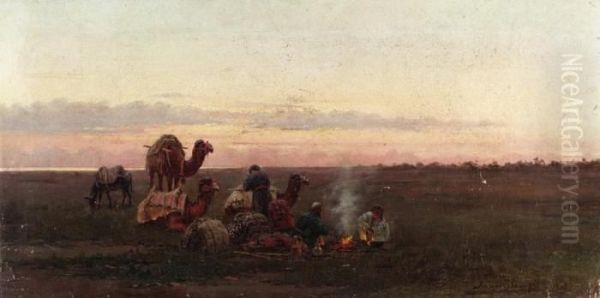 Evening Encampment Oil Painting by Richard Karlovich Zommer