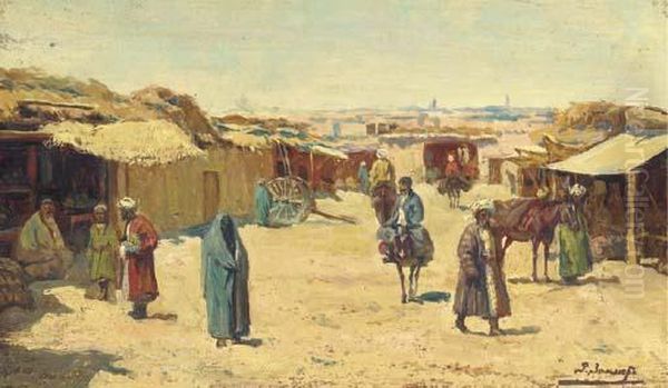 Central Asian Village Oil Painting by Richard Karlovich Zommer