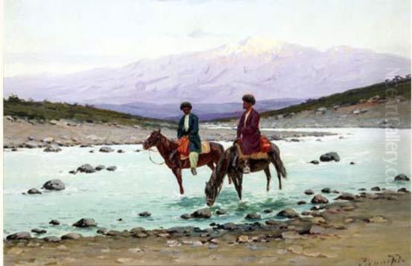 Caucasian Scene Oil Painting by Richard Karlovich Zommer