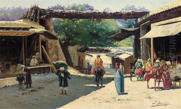 At The Market Oil Painting by Richard Karlovich Zommer