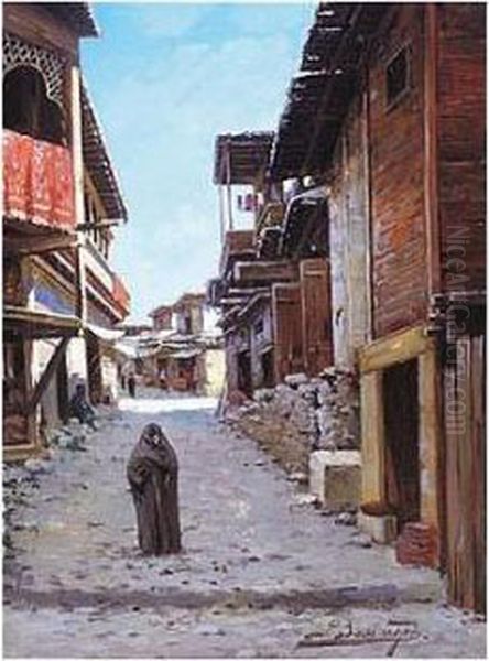 Street Scene In South Asia, Signed, Oil On Board, 34 X 26 Cm.; 13 1/2 X 10 1/4 In Oil Painting by Richard Karlovich Zommer