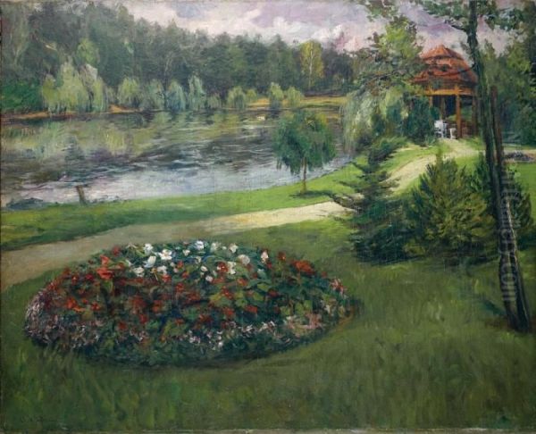 La Roseraie Au Bord De La Riviere Oil Painting by Stanislaw Zukowski