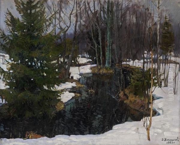 Source In Snow Oil Painting by Stanislaw Zukowski