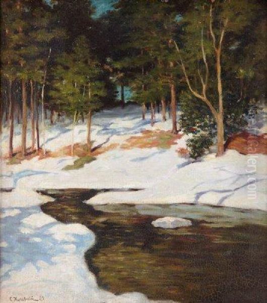 L'etang Enneige Dans La Foret Oil Painting by Stanislaw Zukowski