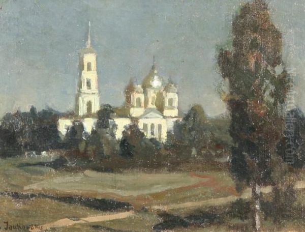 Church Cupolas Bathed In The Moonlight Oil Painting by Stanislaw Zukowski