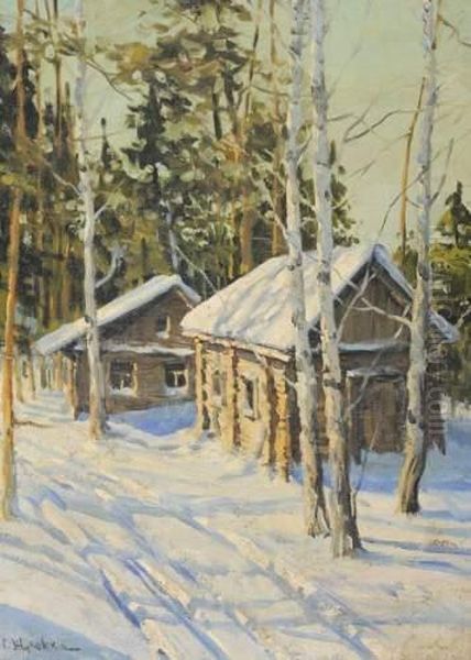 Datcha Sous La Neige Oil Painting by Stanislaw Zukowski