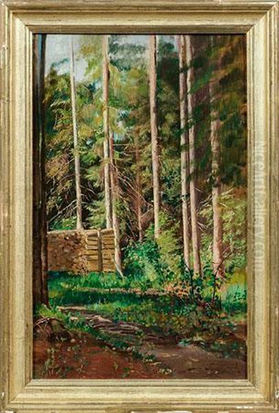 Holzstos An Einem Waldweg Oil Painting by Stanislaw Zukowski