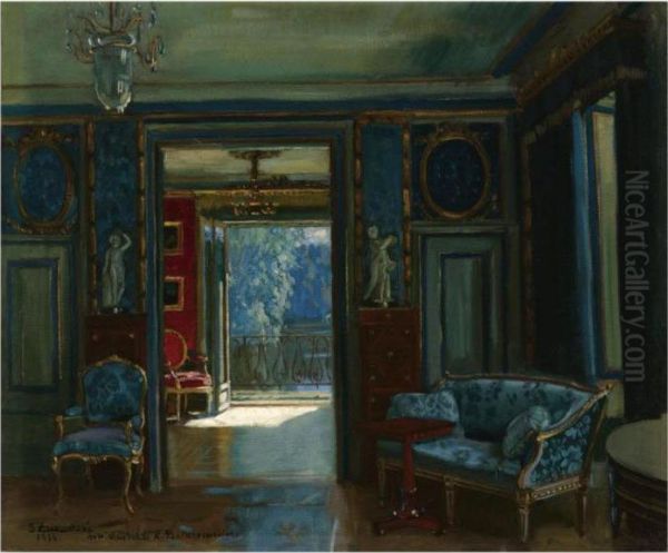 Sunlit Interior Oil Painting by Stanislaw Zukowski