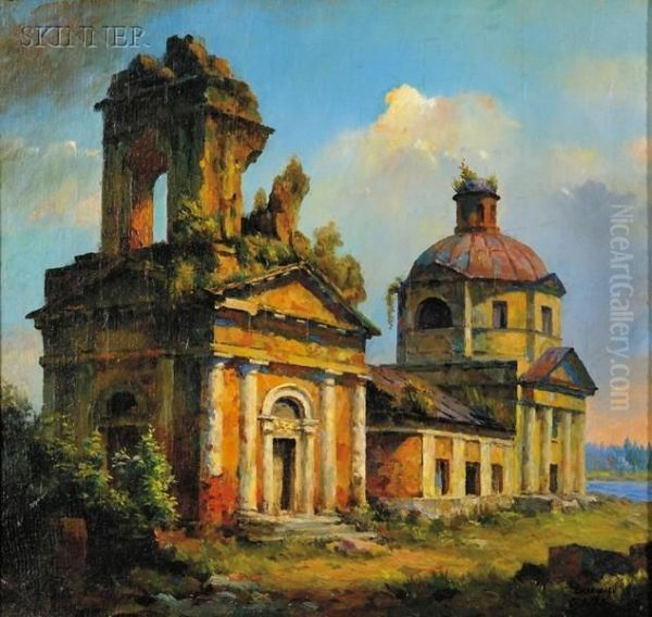 View Of An Old Church Oil Painting by Stanislaw Zukowski