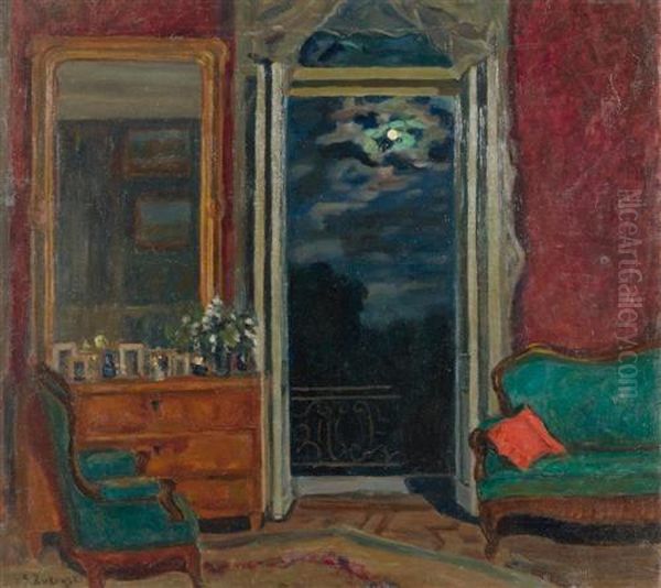 Room In The Moonlight. Oil Painting by Stanislaw Zukowski