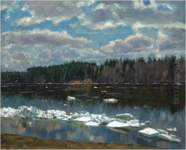 Early Spring, Niemen Oil Painting by Stanislaw Zukowski