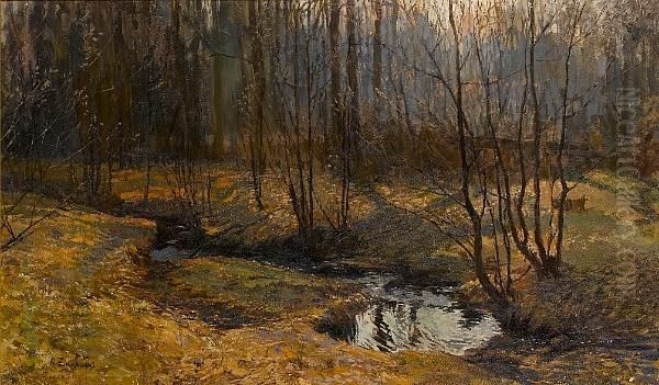 Woodland Stream Oil Painting by Stanislaw Zukowski