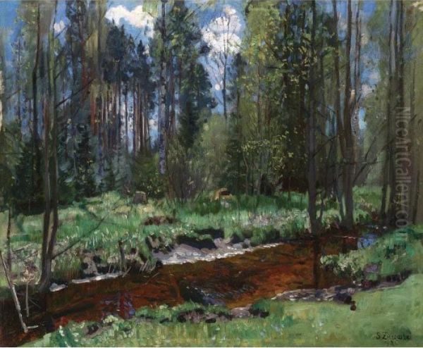 Spring Landscape Oil Painting by Stanislaw Zukowski