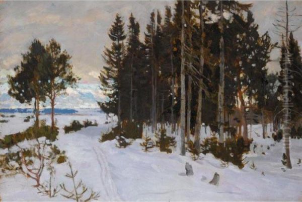 Winter Landscape Oil Painting by Stanislaw Zukowski