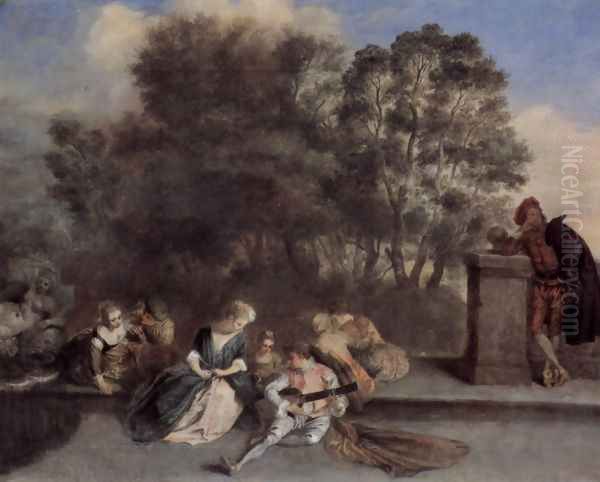 The pastime of the Italian Komoedianten Oil Painting by Jean-Antoine Watteau