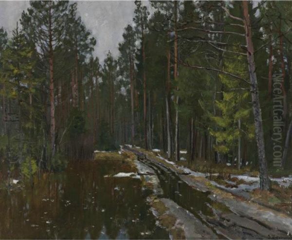 Forest Path, Winter Oil Painting by Stanislaw Zukowski