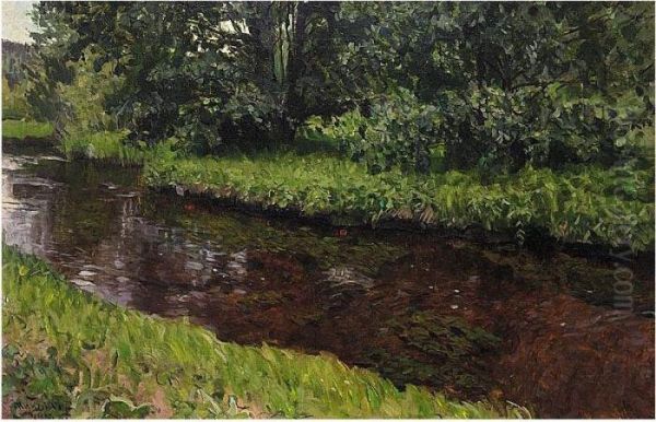 Woodland Stream Oil Painting by Stanislaw Zukowski