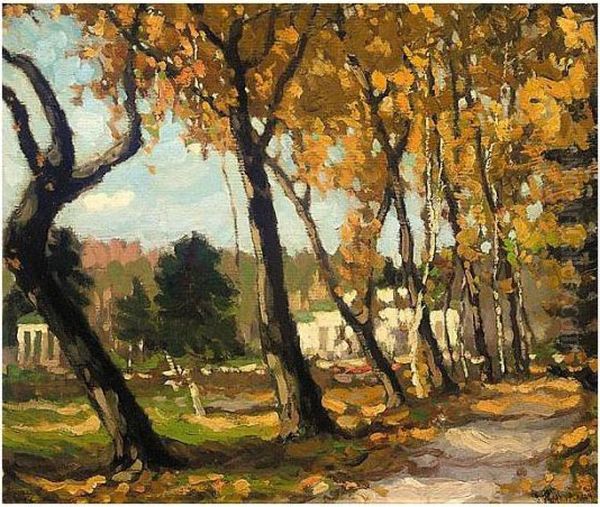 Country Estate In Autumn Oil Painting by Stanislaw Zukowski