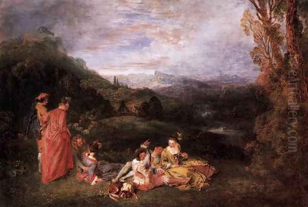 Peaceful Love Oil Painting by Jean-Antoine Watteau