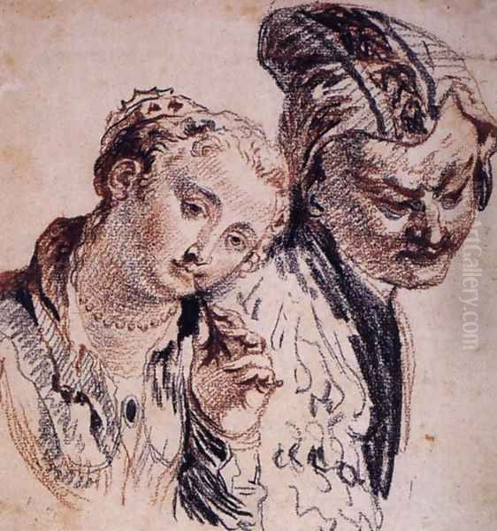 Sketch with Two Figures Oil Painting by Jean-Antoine Watteau